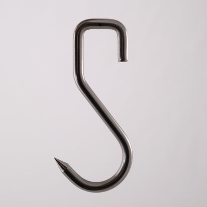 Food safe sharp stainless steel meat hook on a gray background