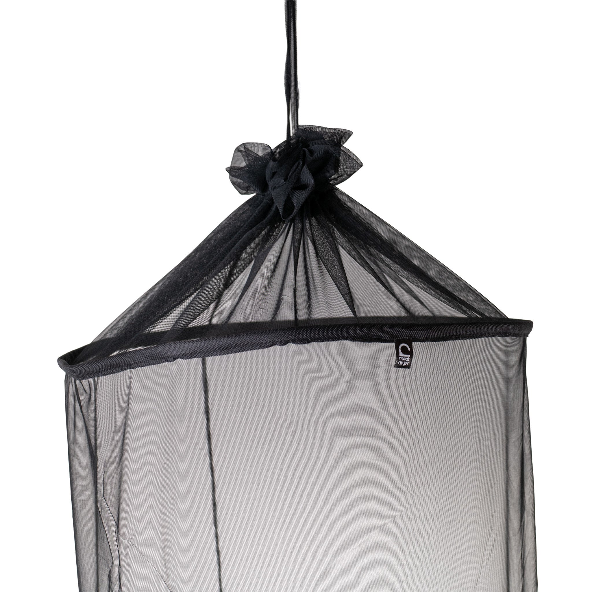 Flexible black mosquito and fly net for protection, on a white background