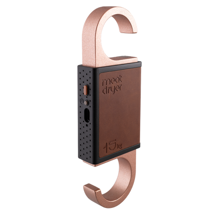Meat dryer with copper hook and matching brown sleeve and buttons